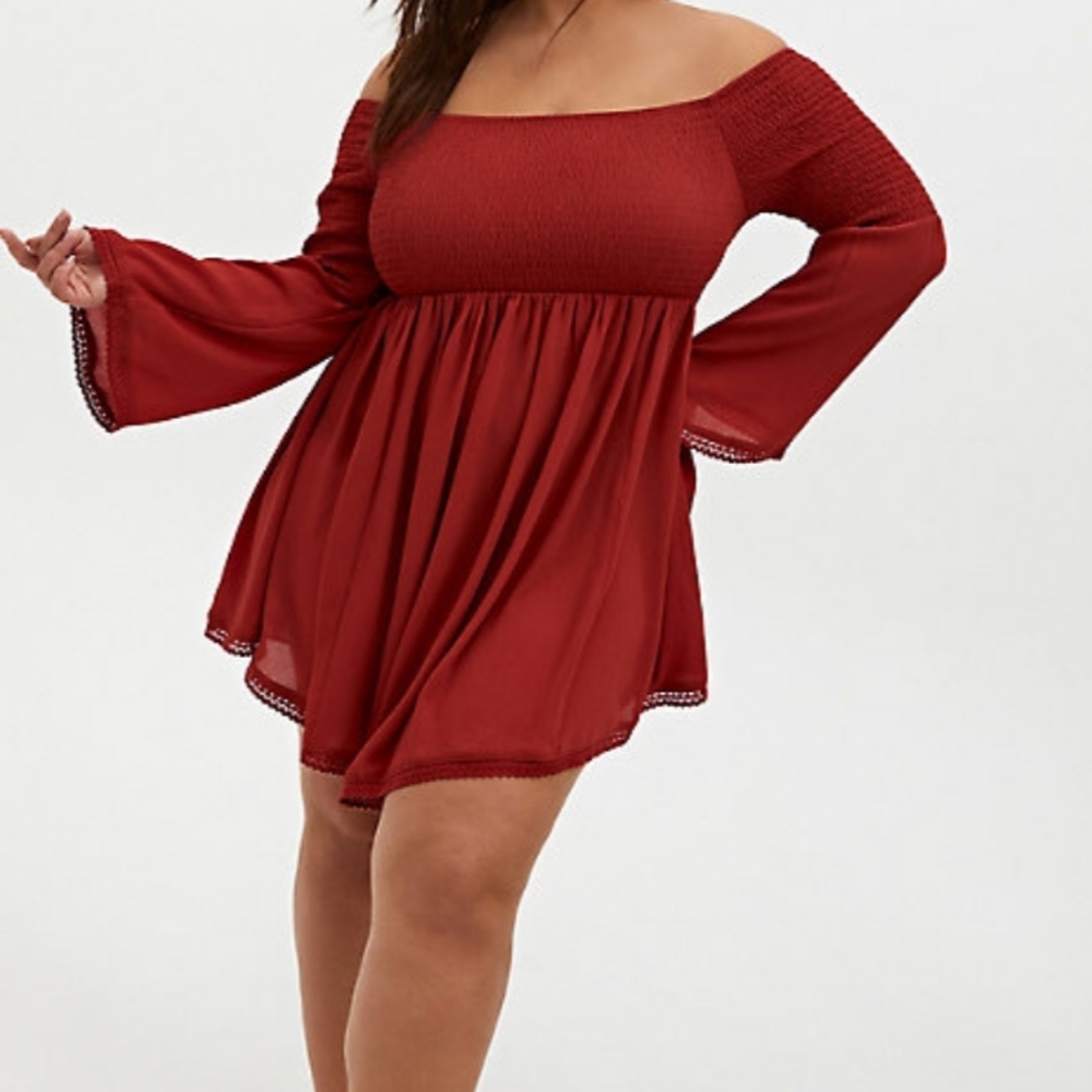 🆕 3X TERRACOTTA OFF SHOULDER DRESS SWIM COVER-UP